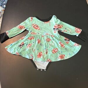 Football Birdie Bean. Baby girl twirl Dress with football Print
